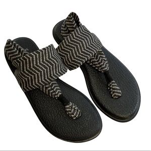 Sanuk Yoga Sling Flip Flop Sandals SWS10535 Black Natural Congo Women's 8